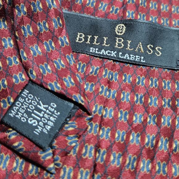 Men's Neck Tie Vintage BILL BLASS Black Label Maroon 100% Silk 57" Long 4" Wide - Picture 3 of 3
